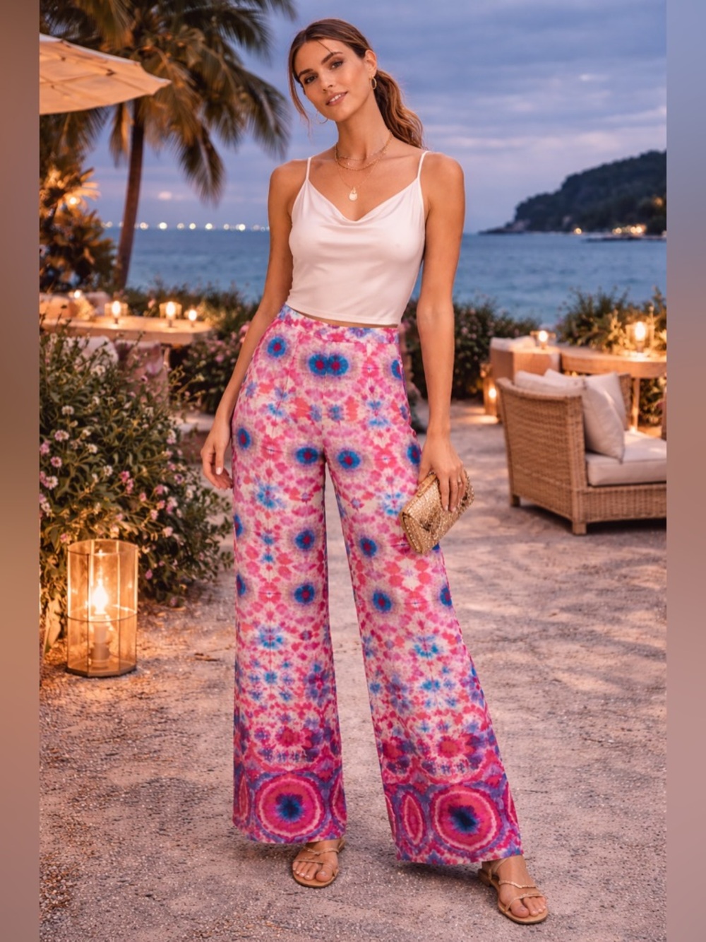 ZARA Blogger Fave Pink Tie Dye Wide Leg Pants ✨ Vacation Statement NWT